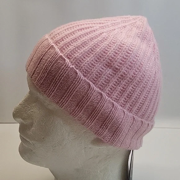 NWT C by Bloomingdale's Cashmere Ribbed Beanie Powder Pink One Size - Picture 6 of 12